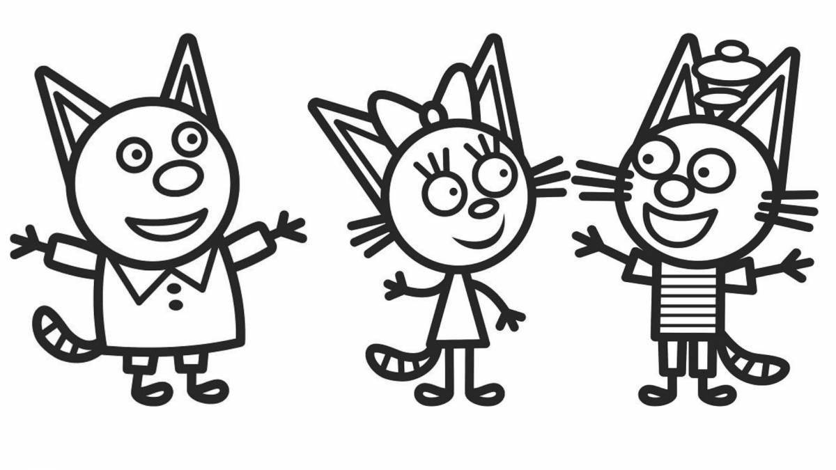 Three cats shiny Christmas coloring pages