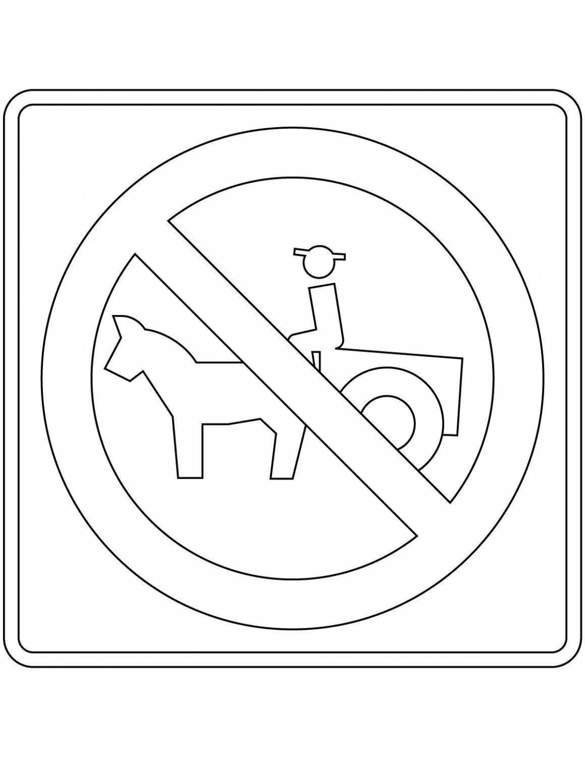 Coloring page mysterious prohibition road sign