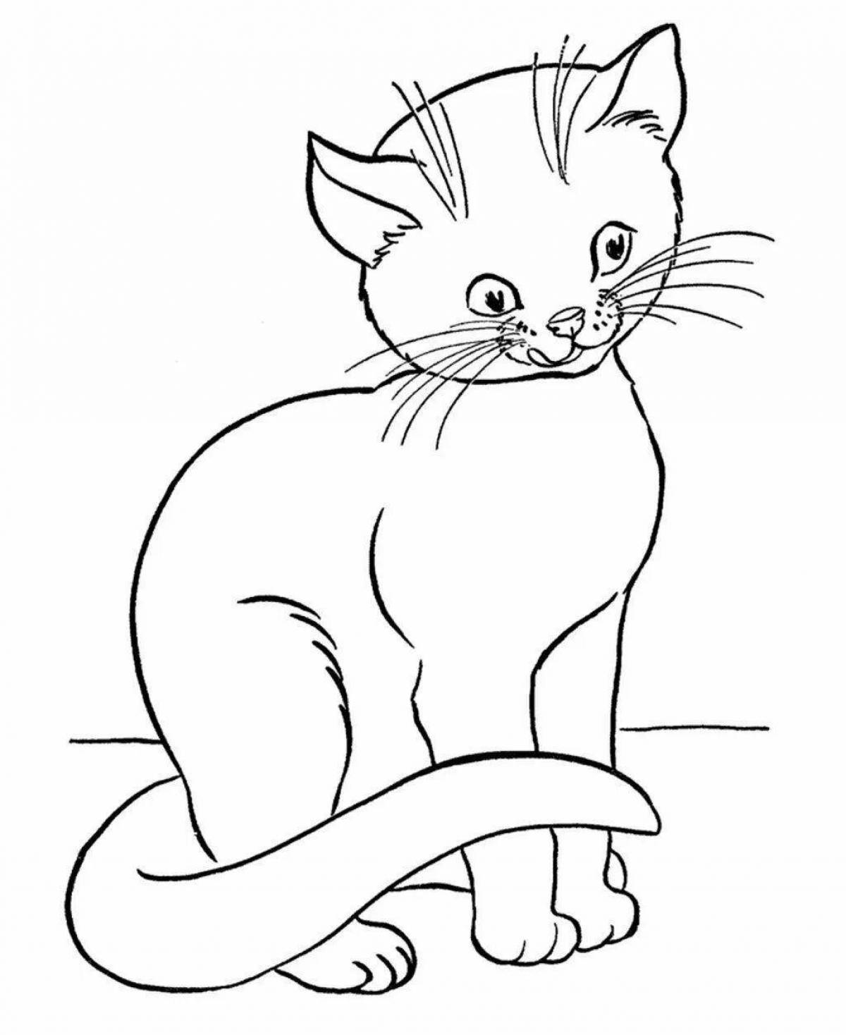 Coloring page graceful black and white cat