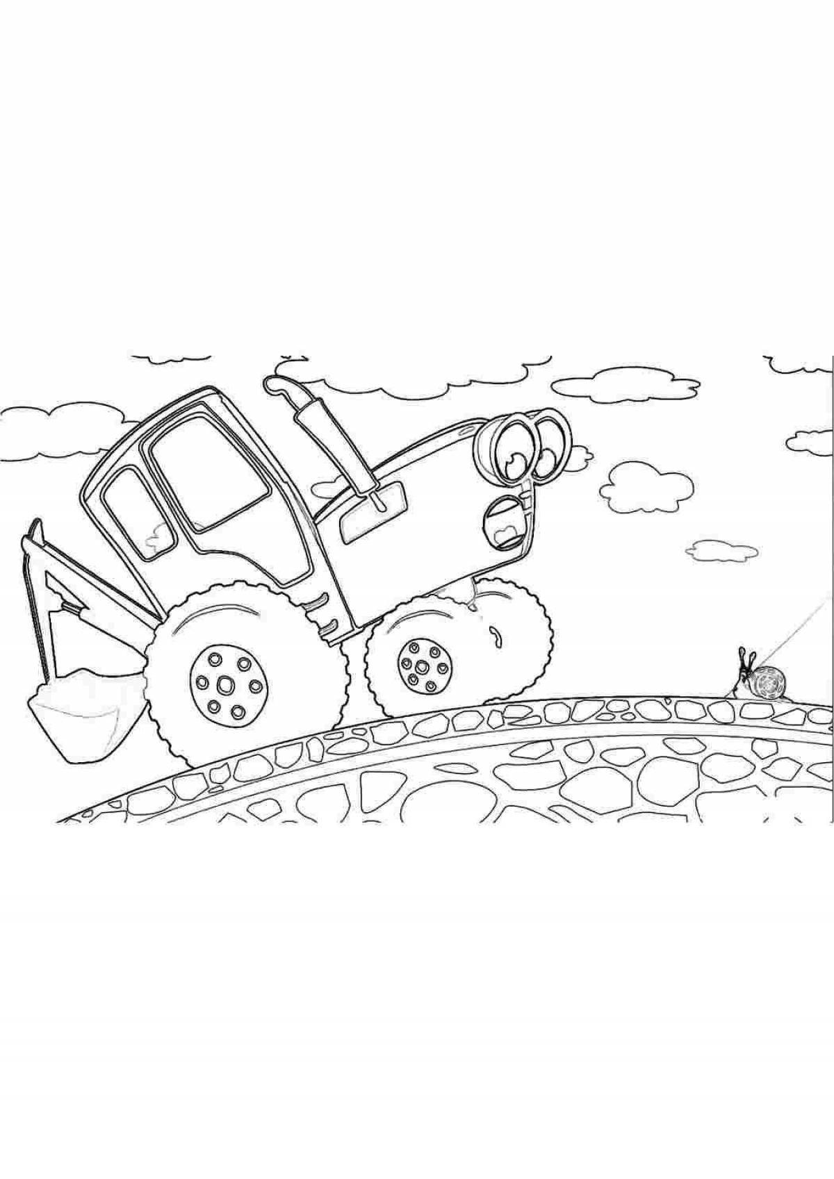 Glittering blue tractor seal coloring page