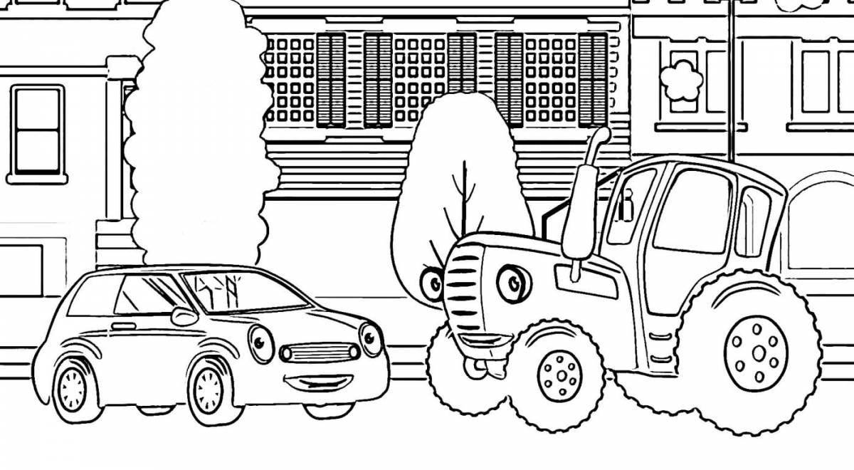 Coloring page elegant blue tractor seal