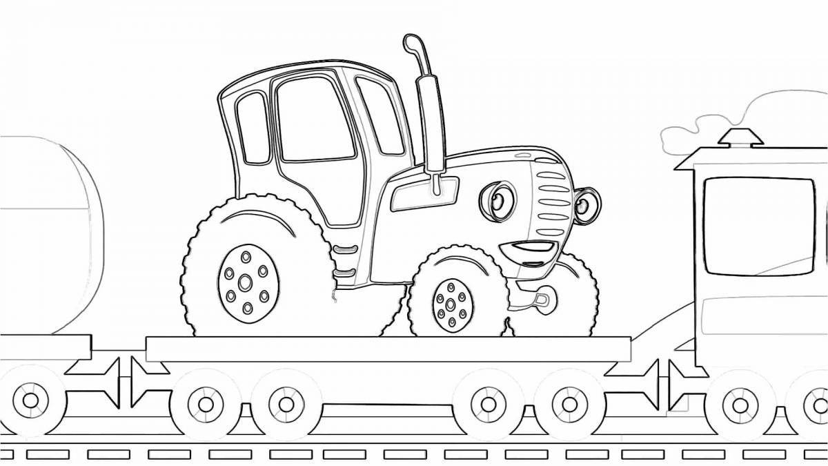 Coloring page fashionable blue tractor seal