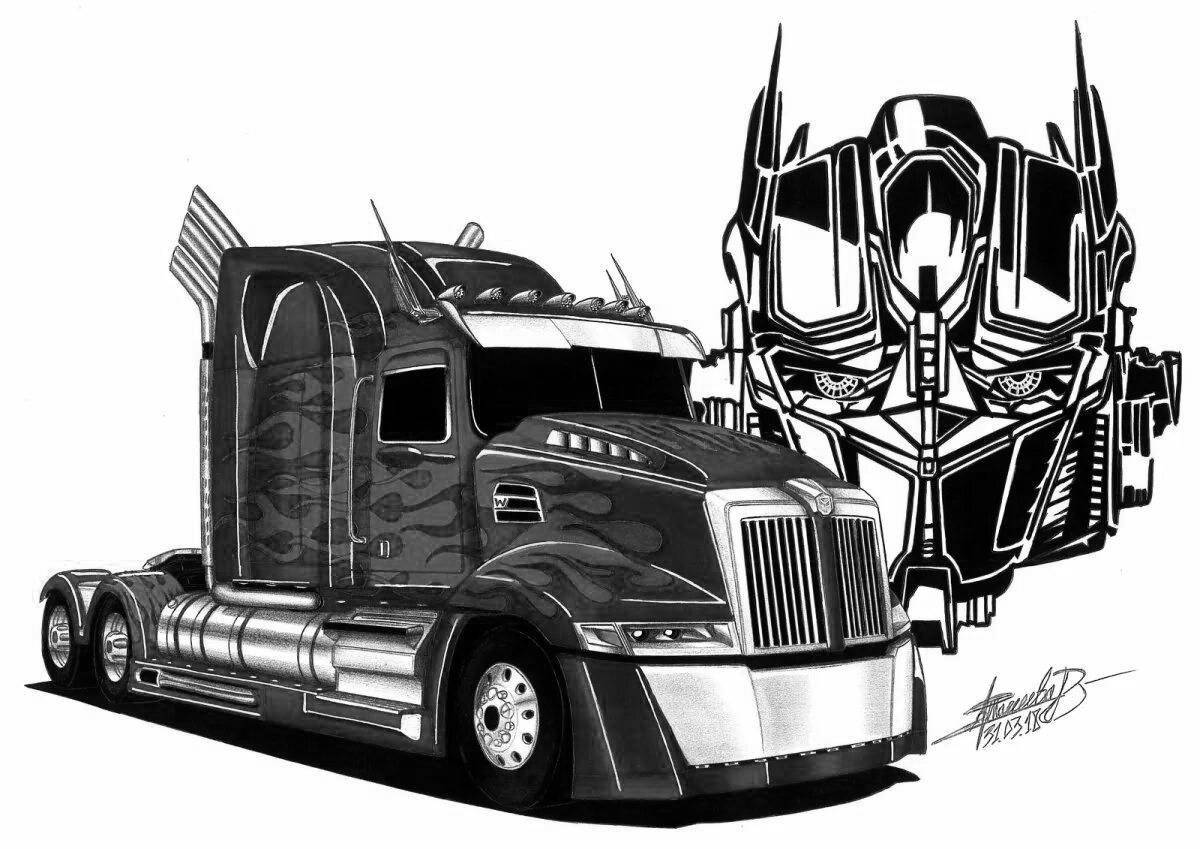 Optimus Prime's shiny car coloring page