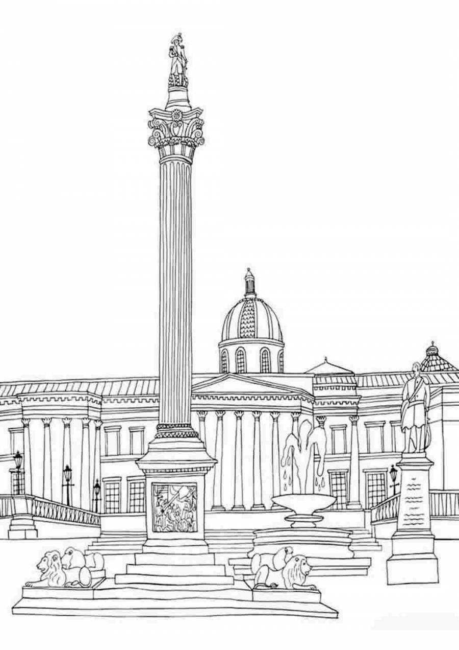 Трафальгарская площадь в Лондоне черно-белая