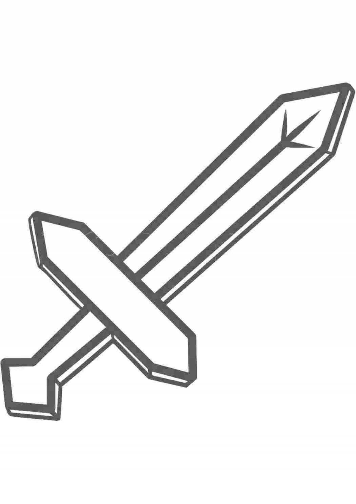Bright minecraft coloring page with diamond sword