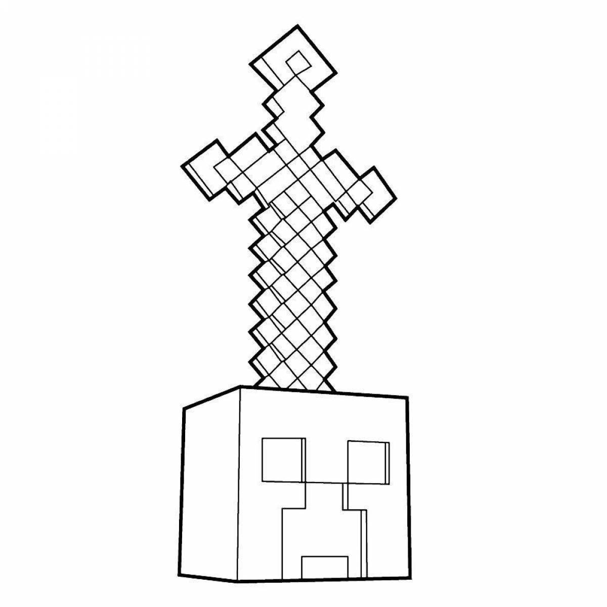 Awesome minecraft diamond sword coloring page