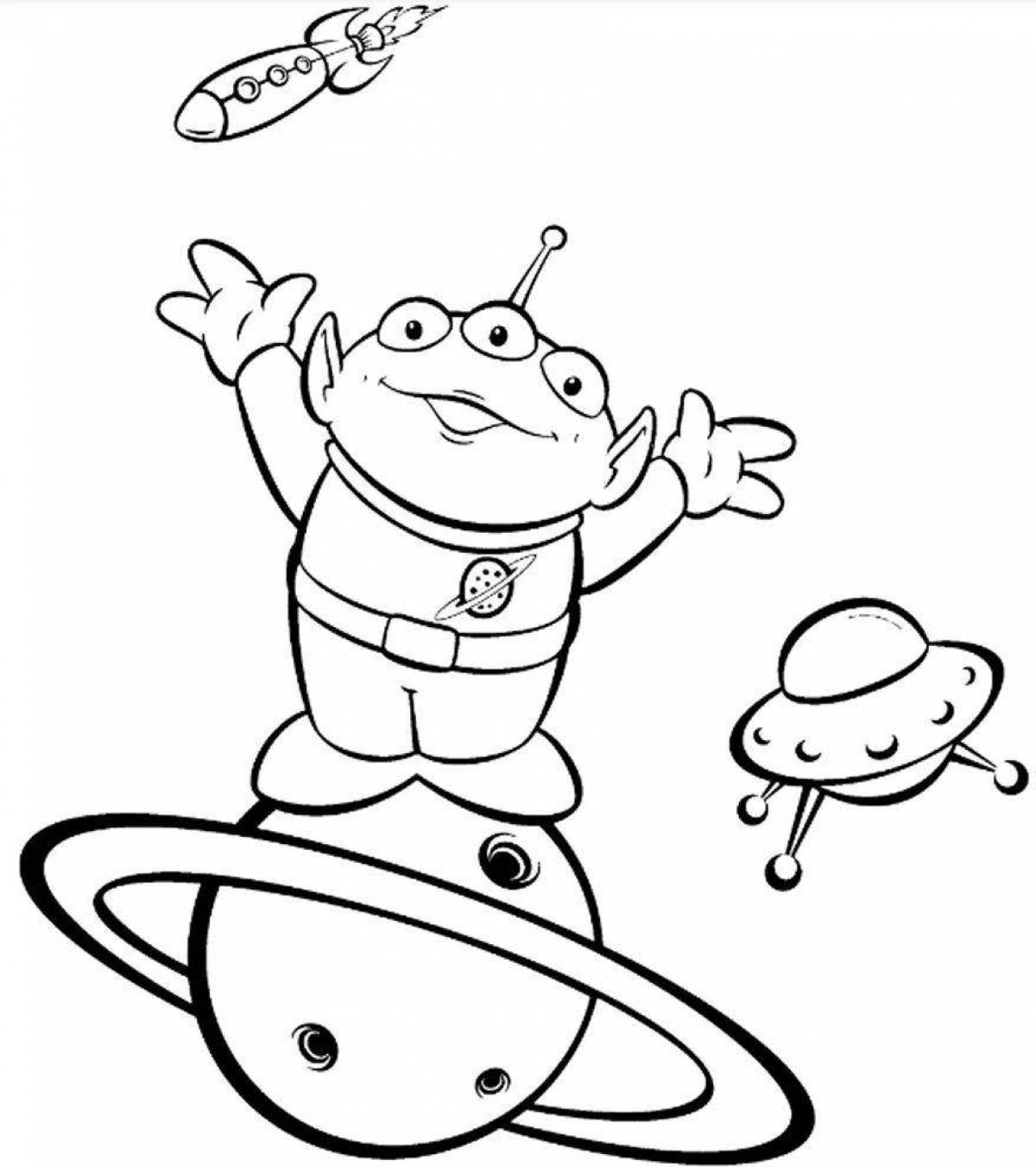 Color-mania aliens coloring page for children