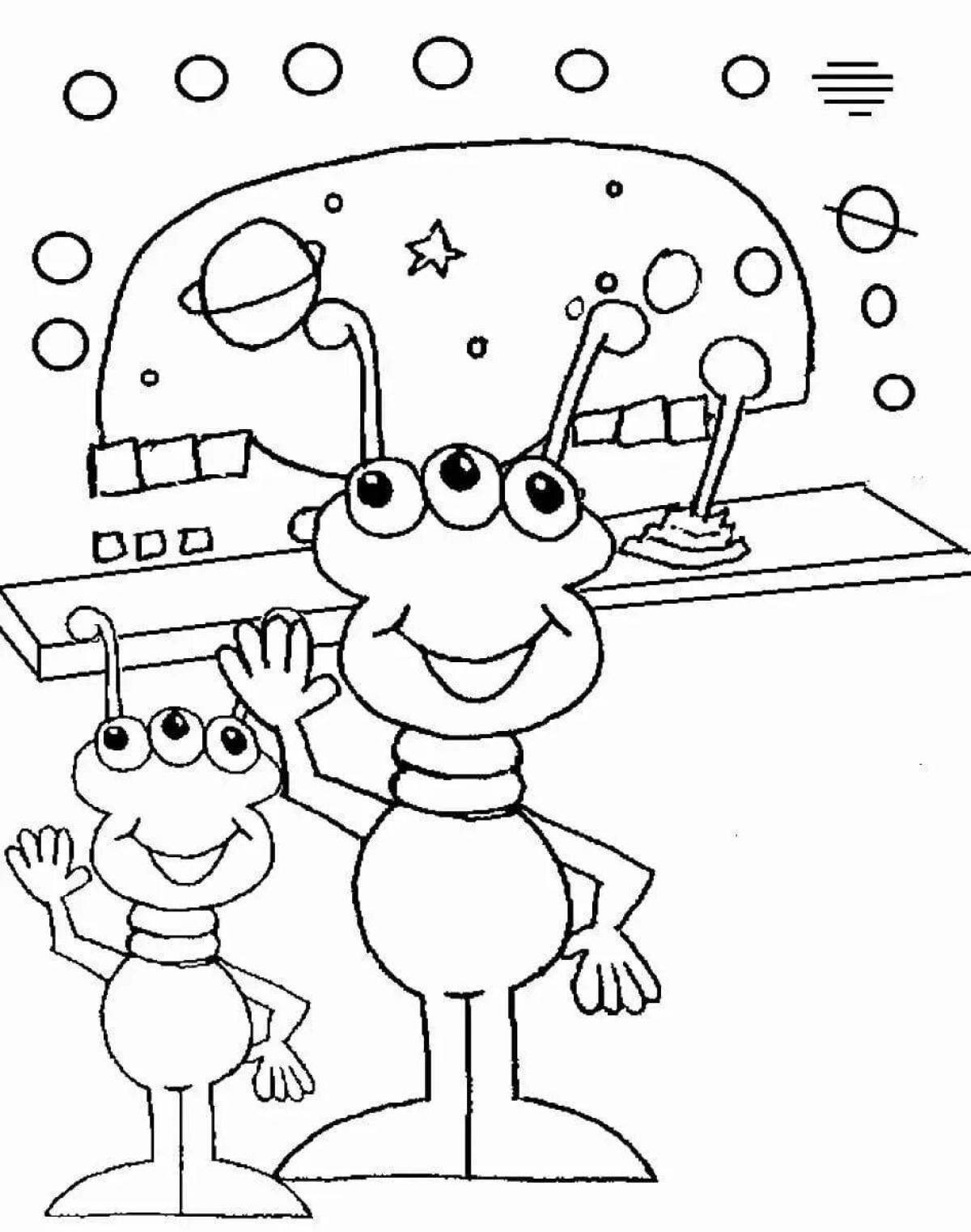 Color-delight aliens coloring page for kids