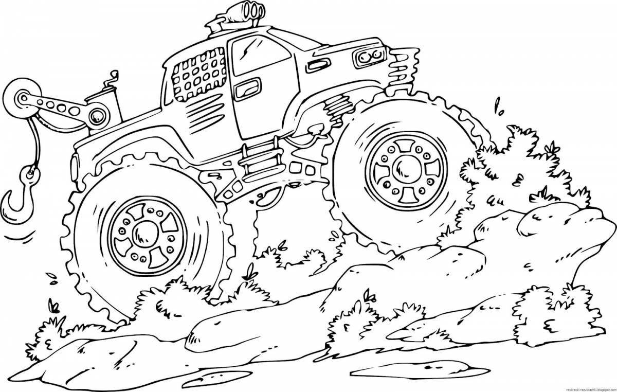Яркая раскраска monster truck jeep