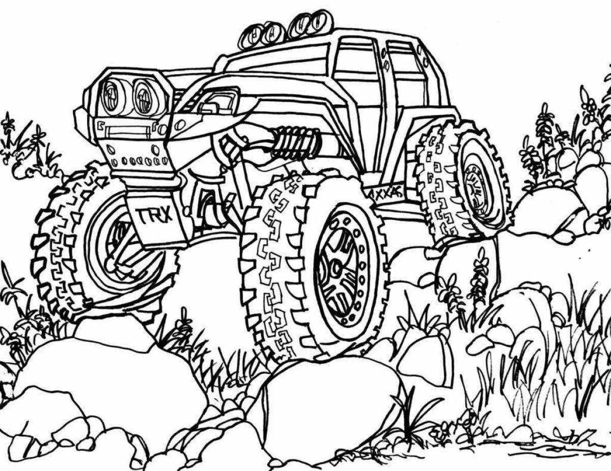 Charming monster truck jeep coloring page