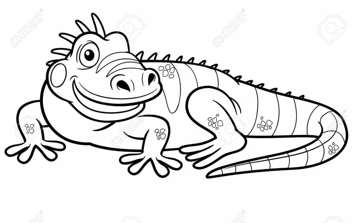 Playful iguana coloring page for kids