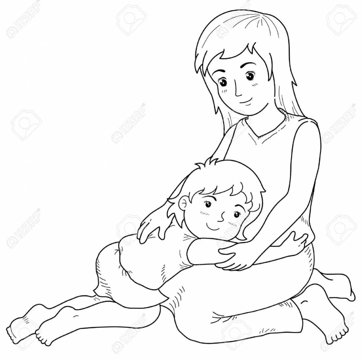 Coloring page joyful son and mother