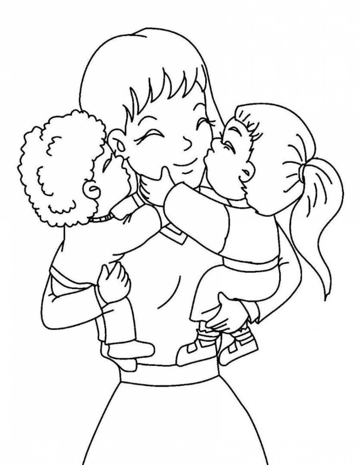 Раскраска Очаровательный сын и мама-раскраска