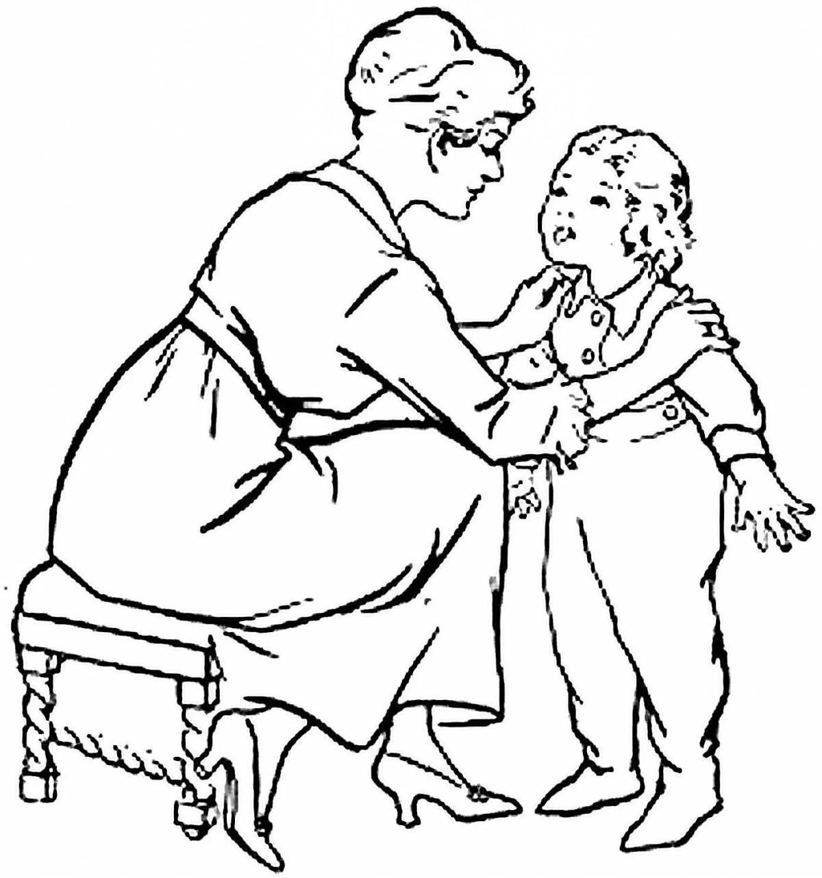 Coloring page caring son and mother