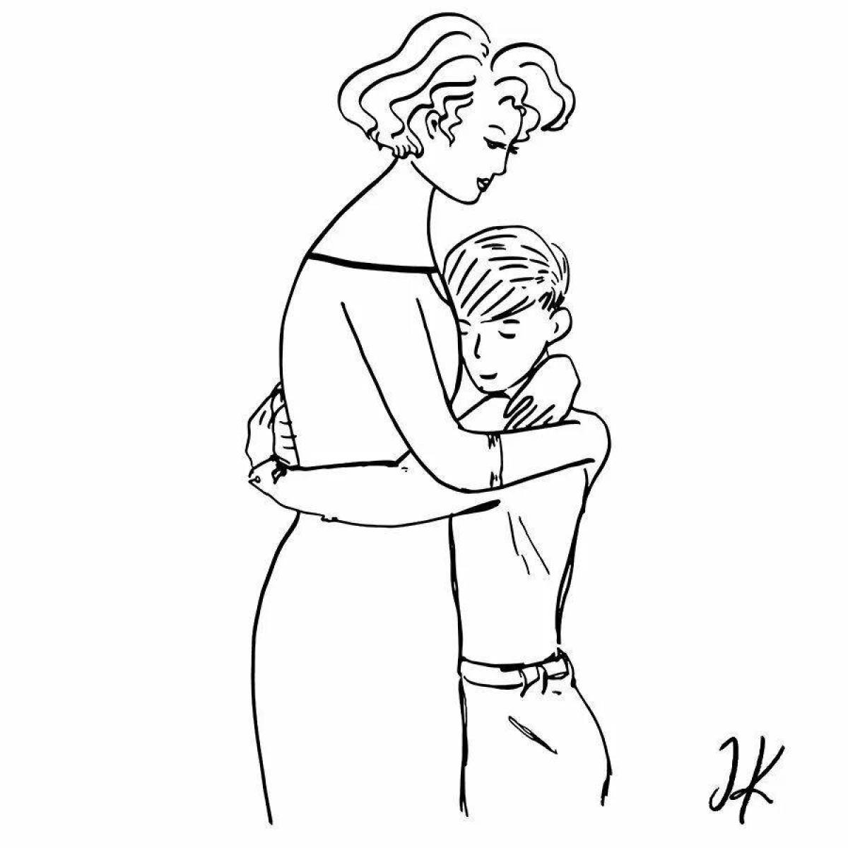 Coloring page playful son and mother