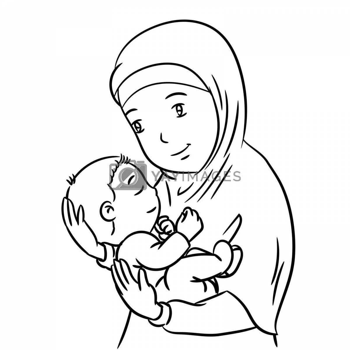 Coloring page exquisite son and mother