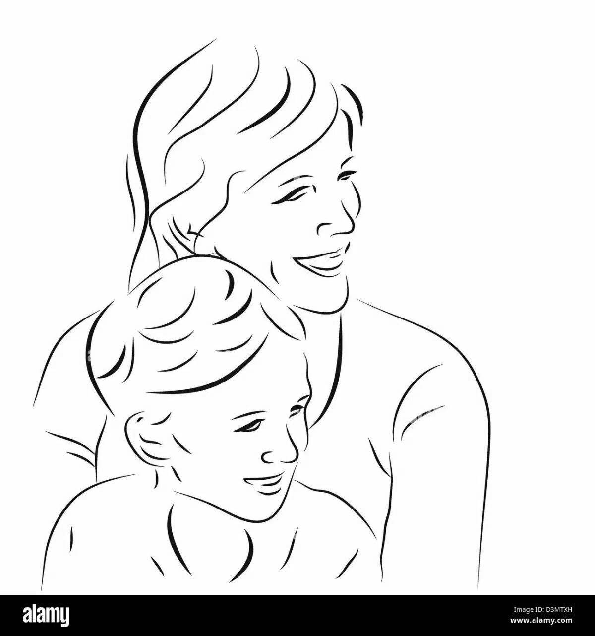 Coloring page gentle son and mother