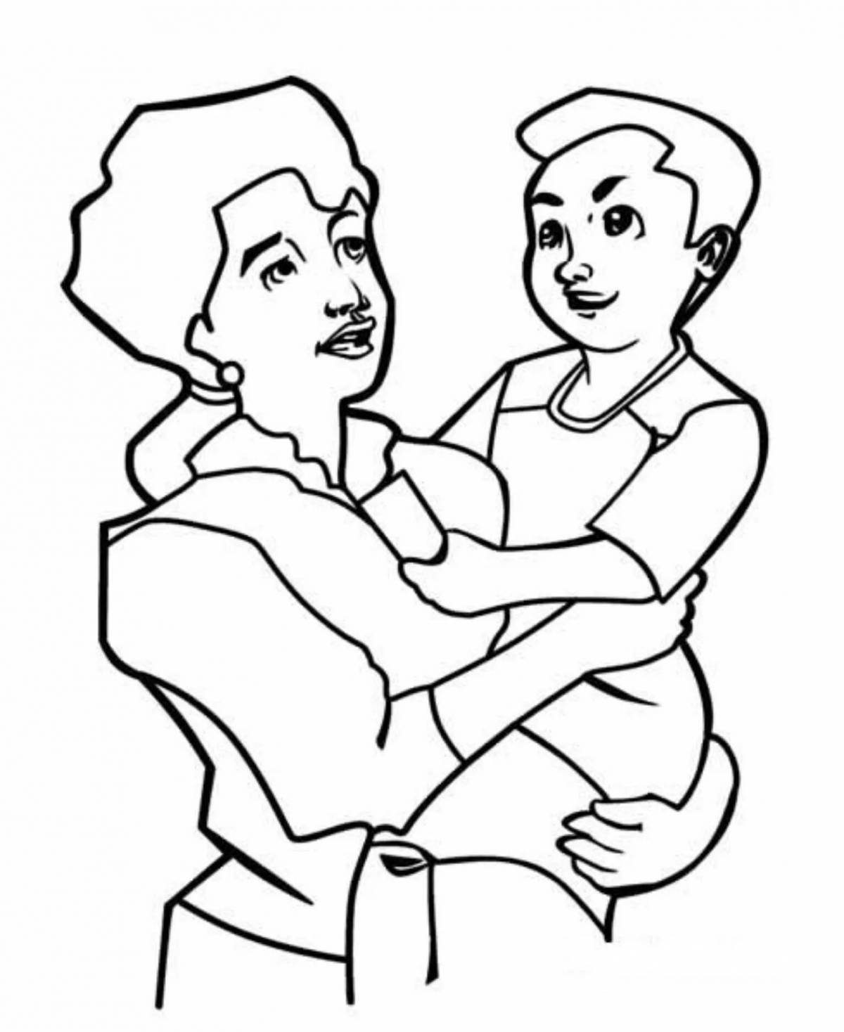 Coloring page luminous son and mother