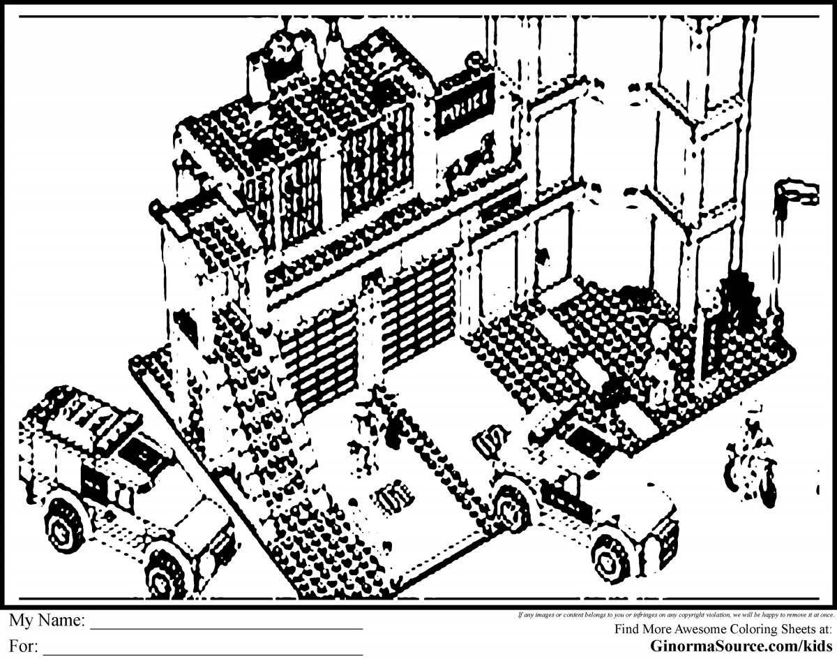 Colorful lego police station coloring page