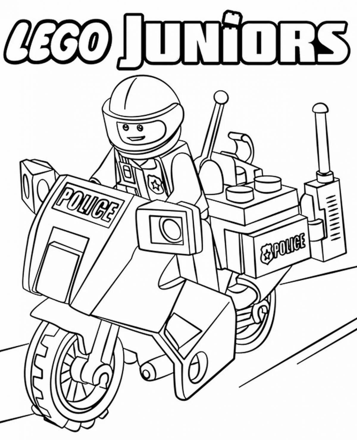 Playful lego police station coloring page