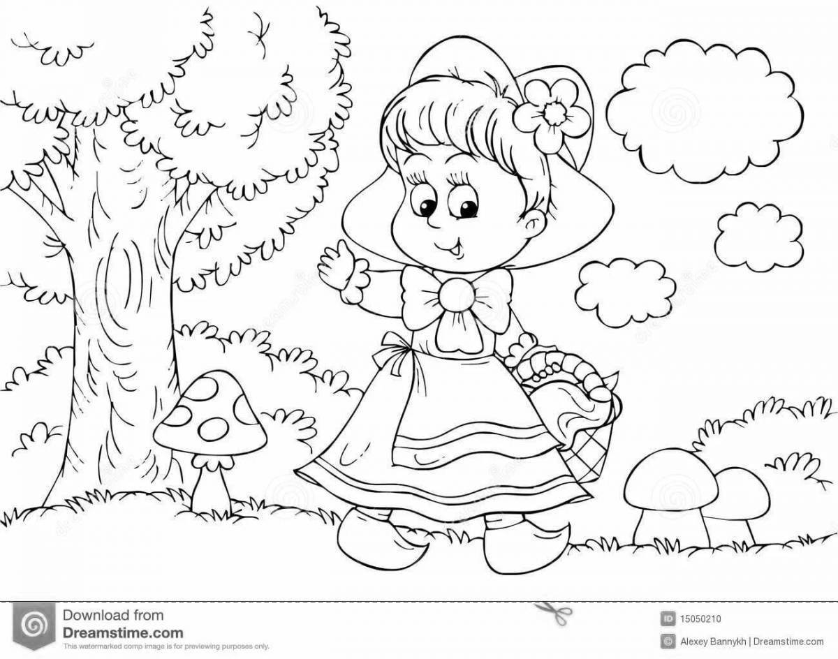 Playful coloring book based on fairy tales senior group