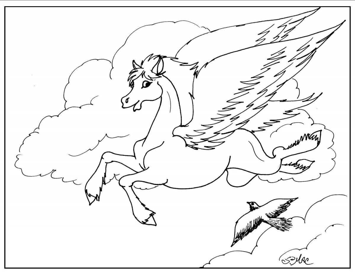 Elegant pegasus and unicorns coloring book