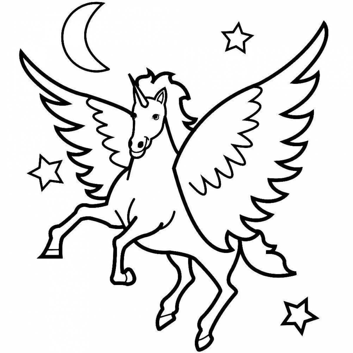 Pegasus and unicorns playful coloring page