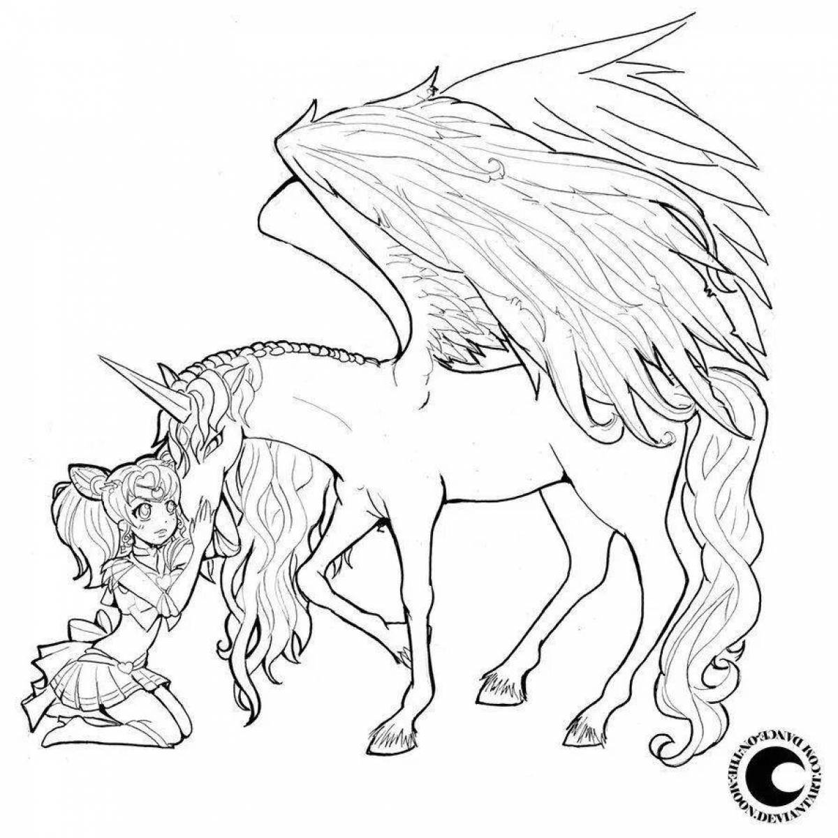 Serene coloring page pegasi and unicorns