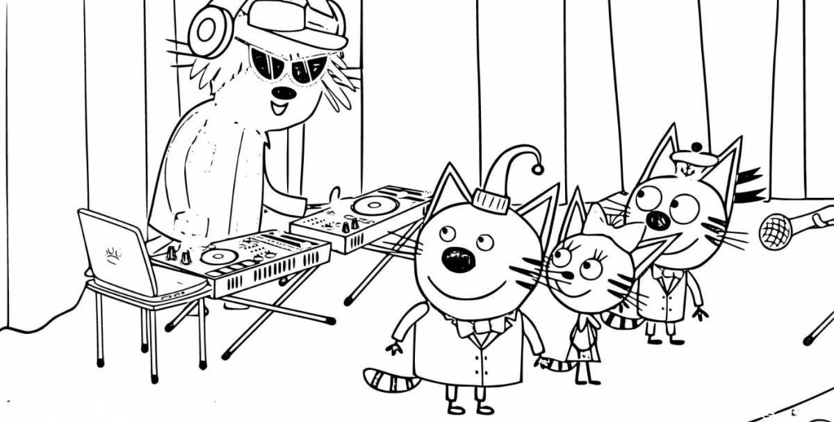 Three cats loving family coloring book