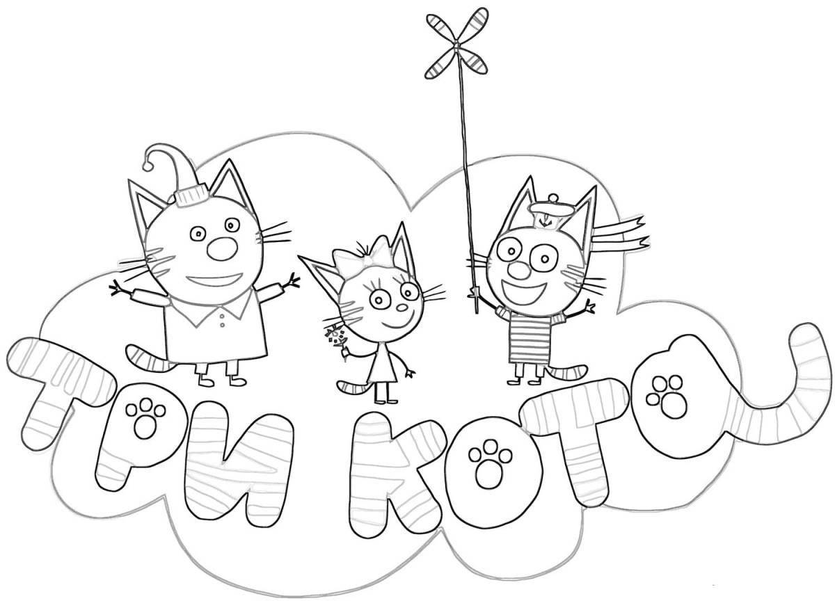 Fancy three cats family coloring book