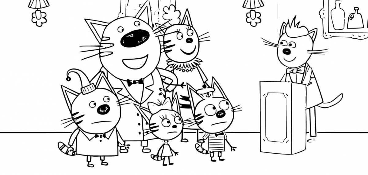 Delightful three-cat family coloring book