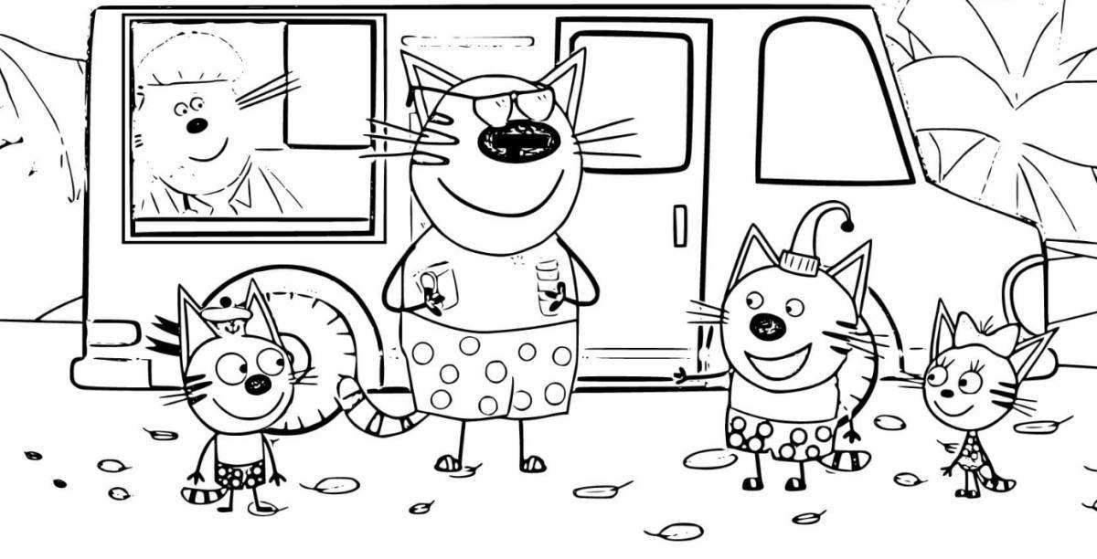 Family of three cats live coloring book