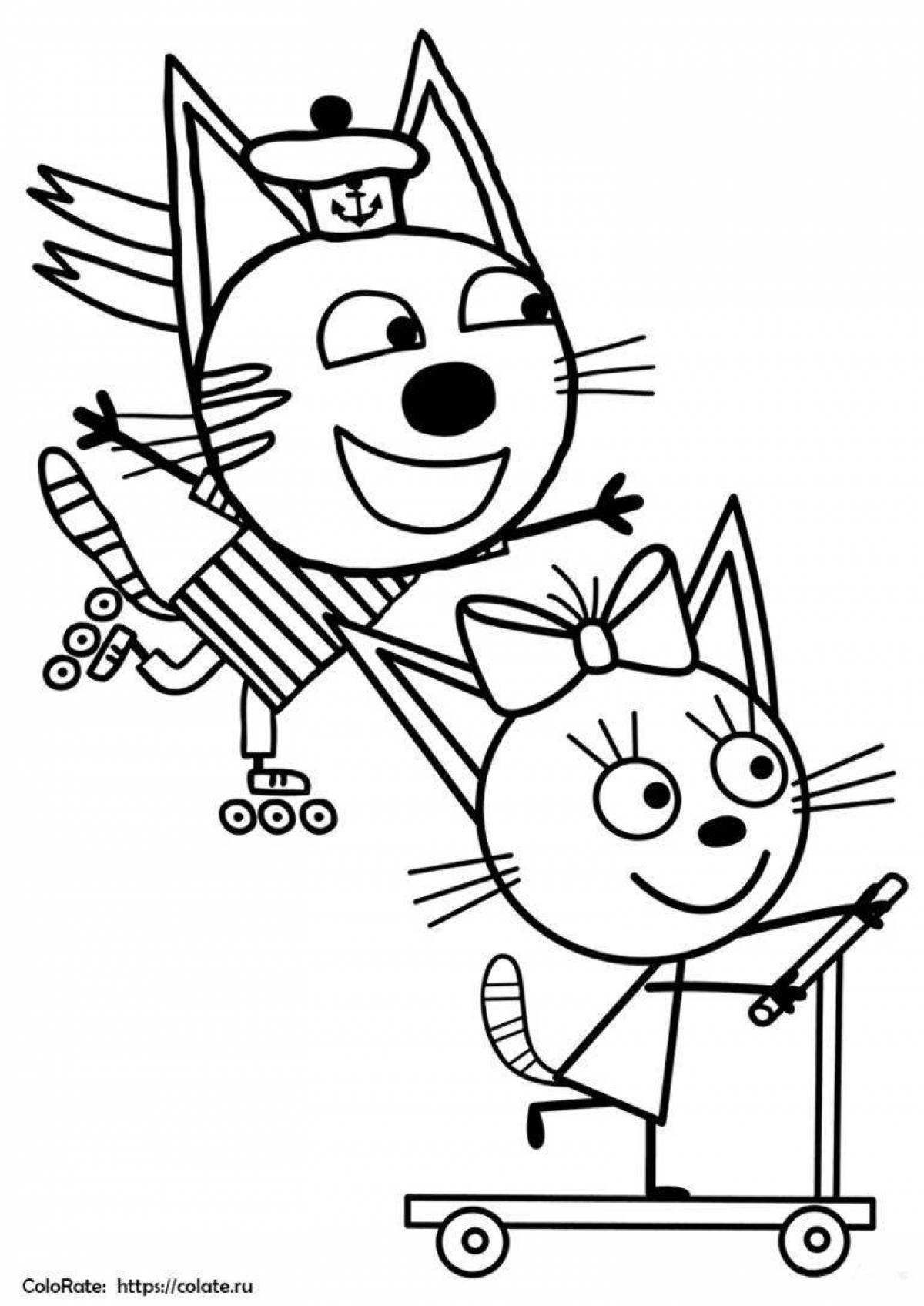 Naughty family of three cats coloring book