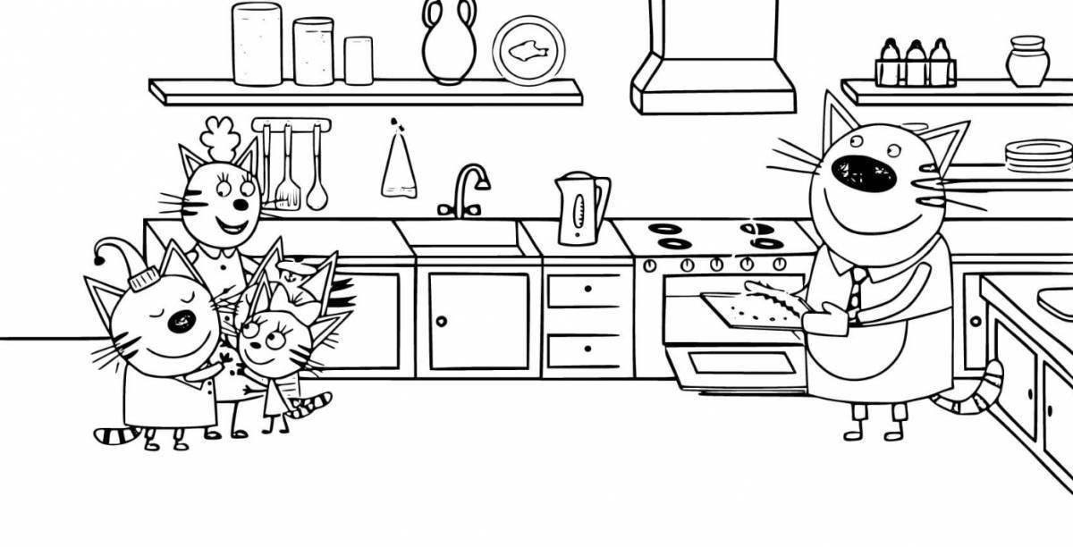 Coloring book cute family of three cats