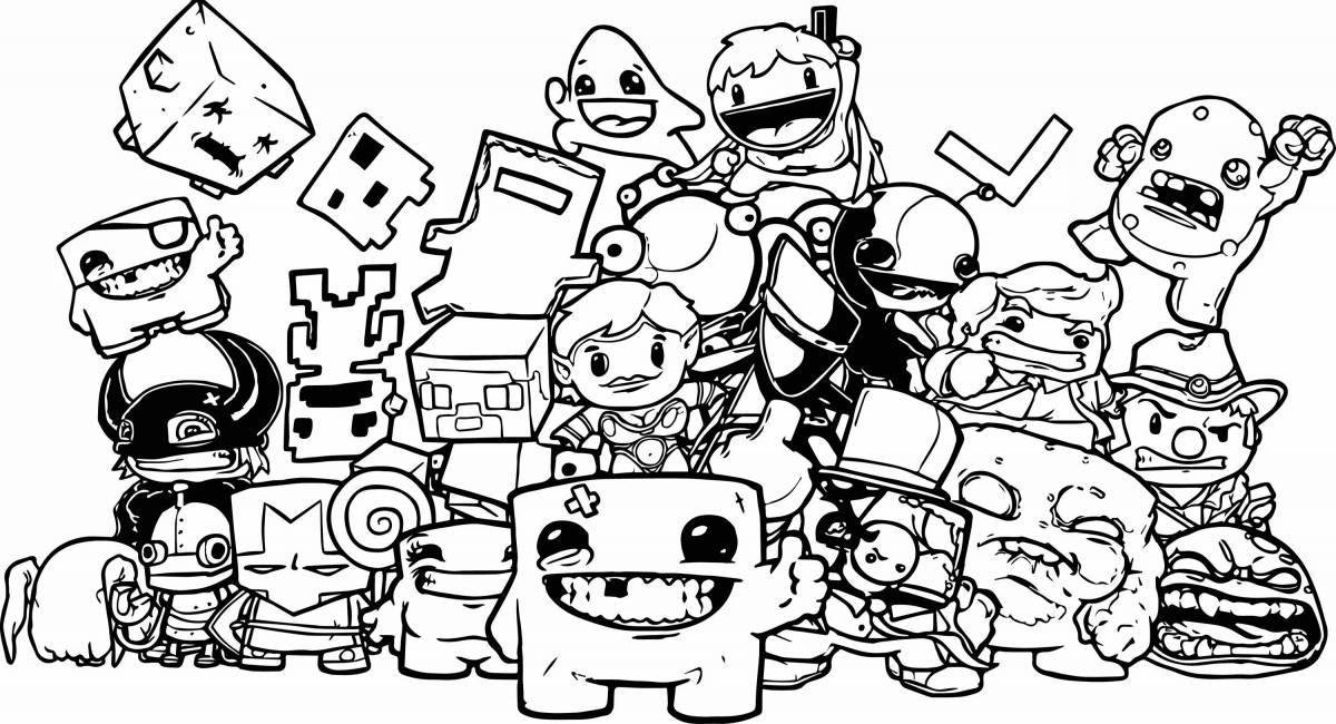 Detailed pixel art game coloring page