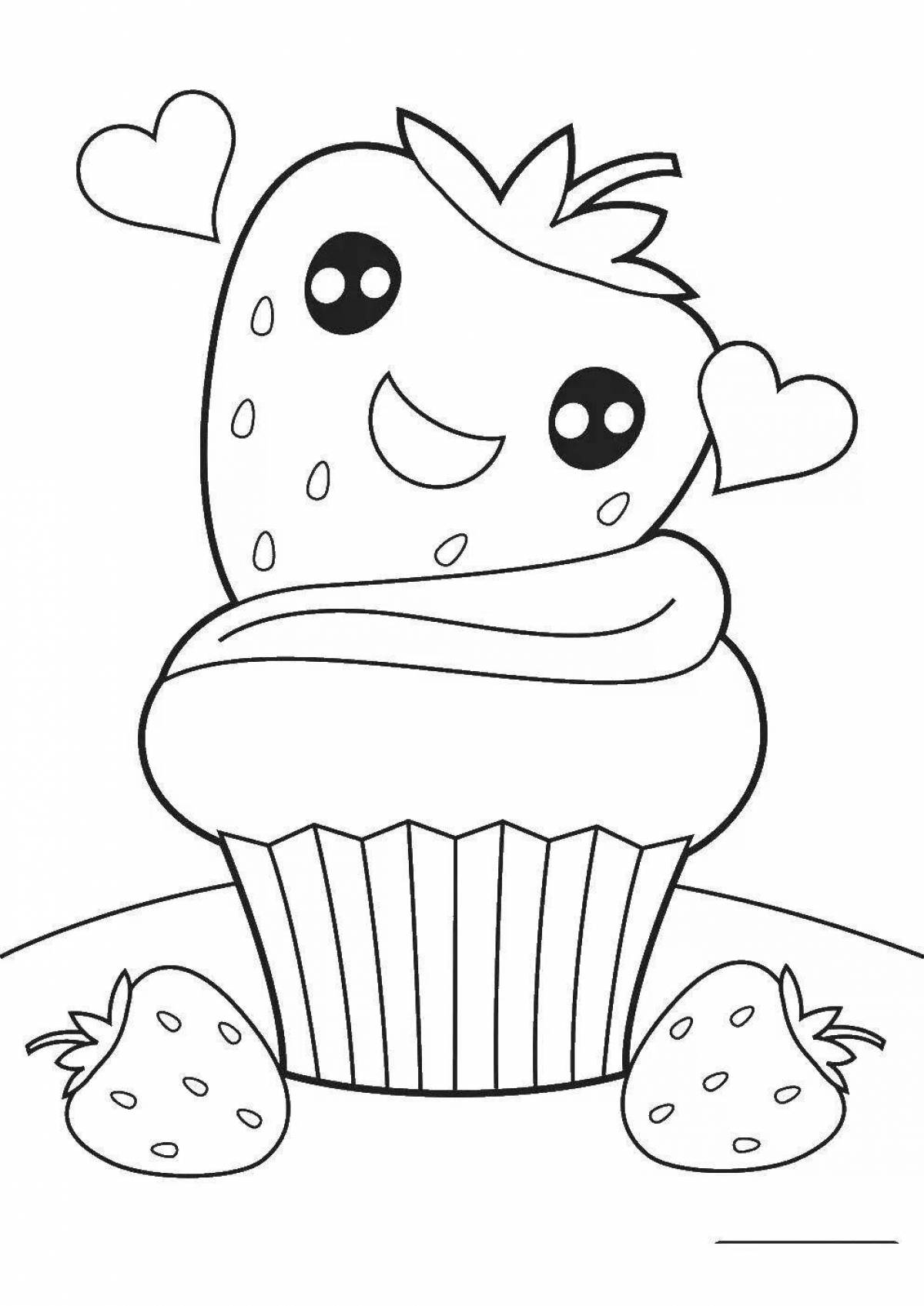 Animated cute food coloring page with eyes