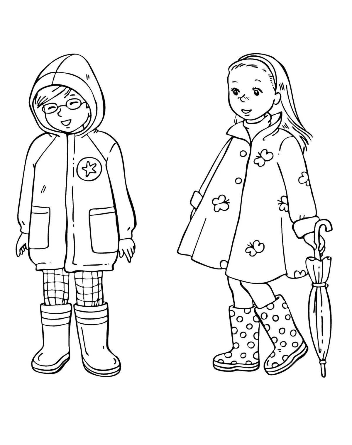 Cute coloring book for children's winter clothes