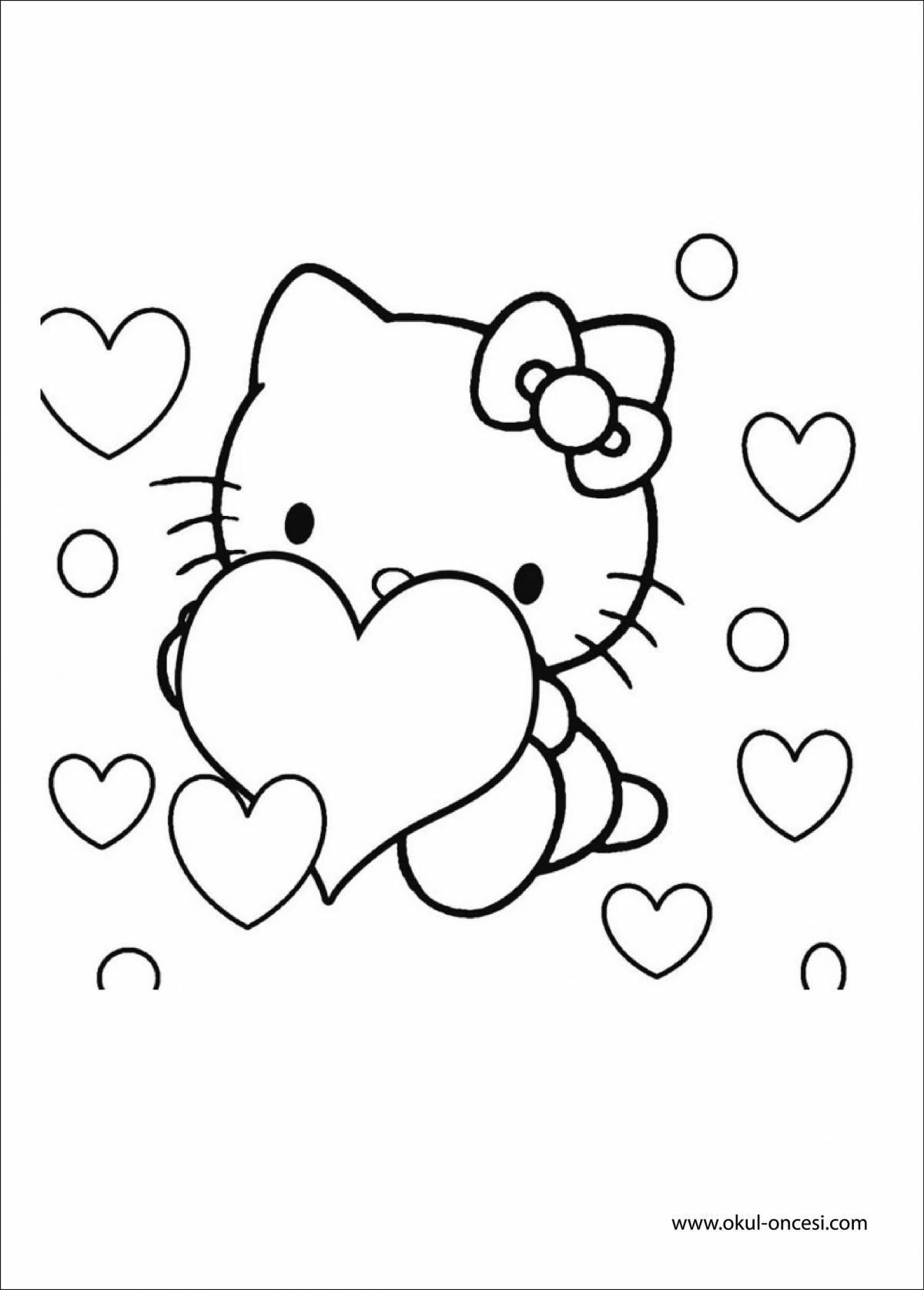Очаровательная hello kitty с сердечком раскраска