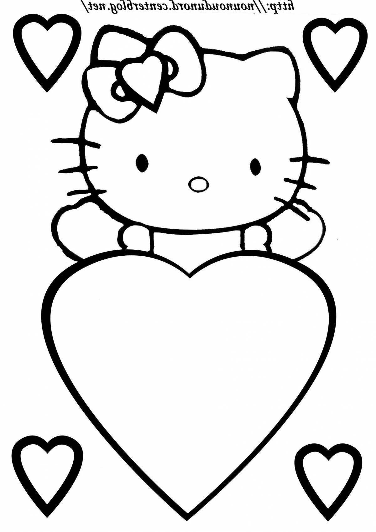 Радостная hello kitty с сердечком раскраска