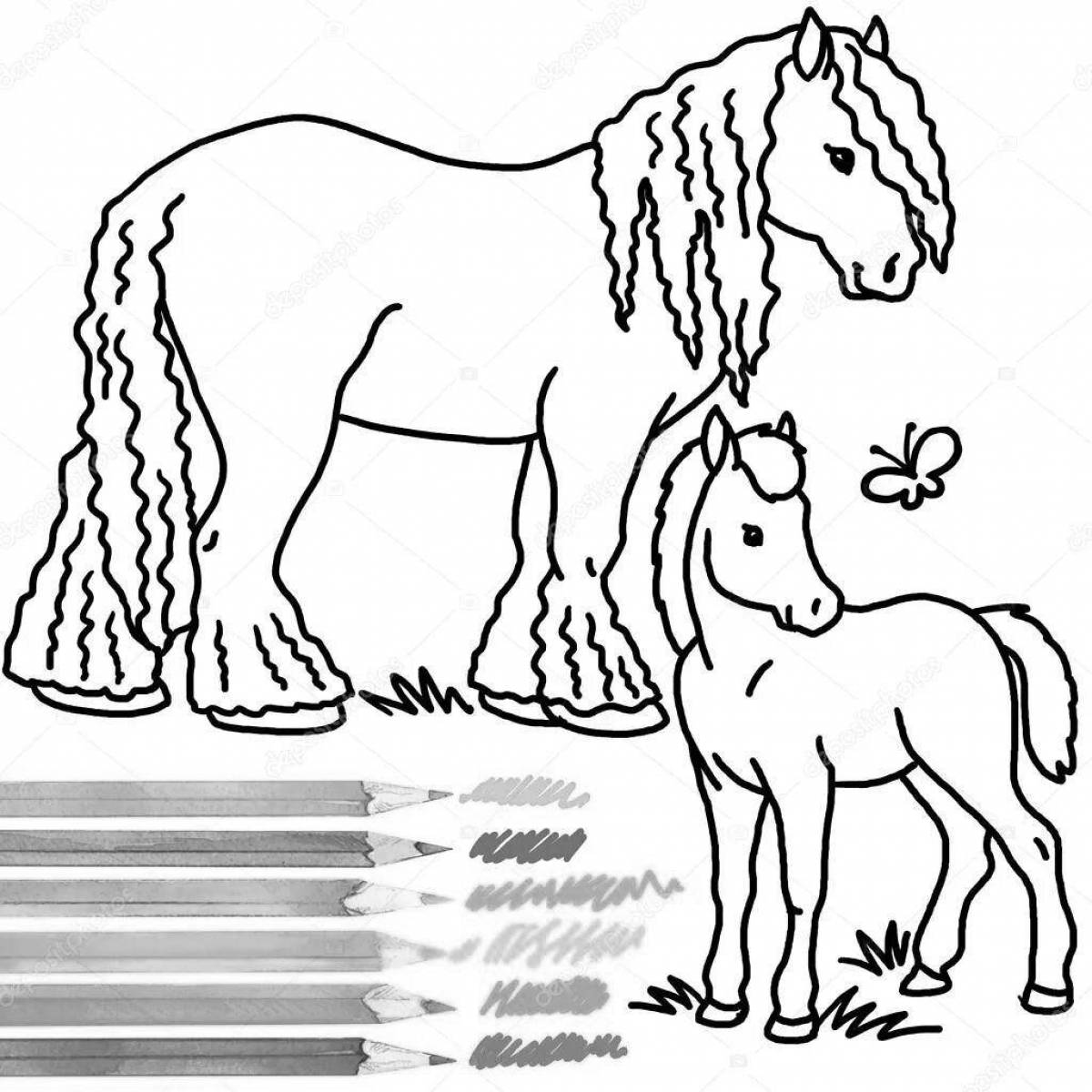 Amazing coloring pages horses graze