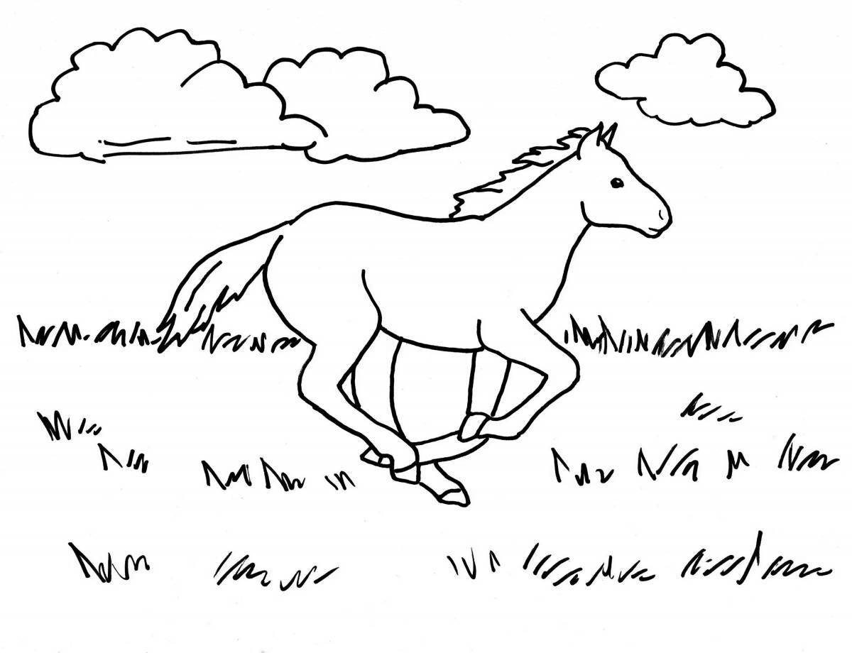 Гармоничная раскраска лошади пасутся