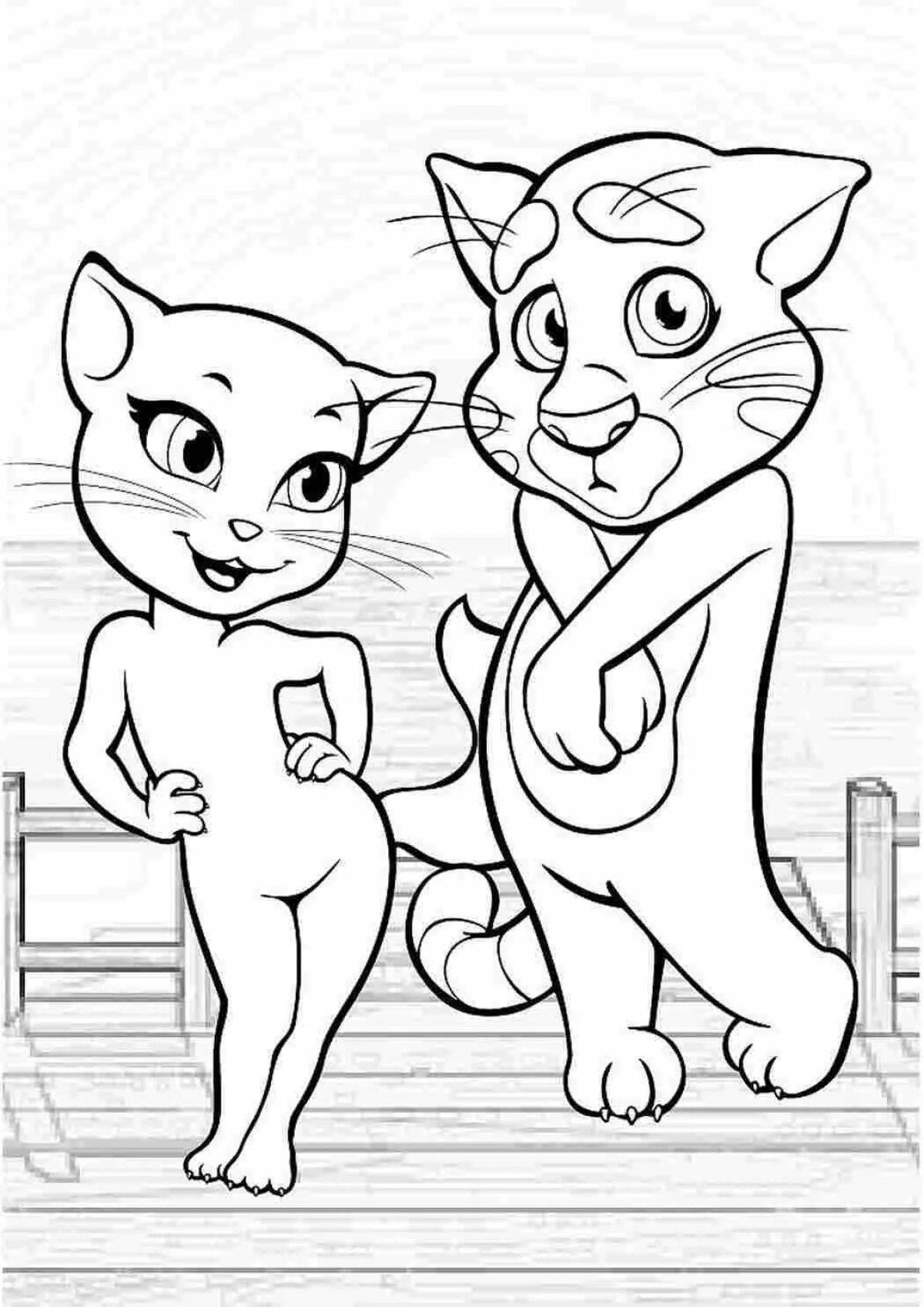Lovely cat tom and angela coloring book