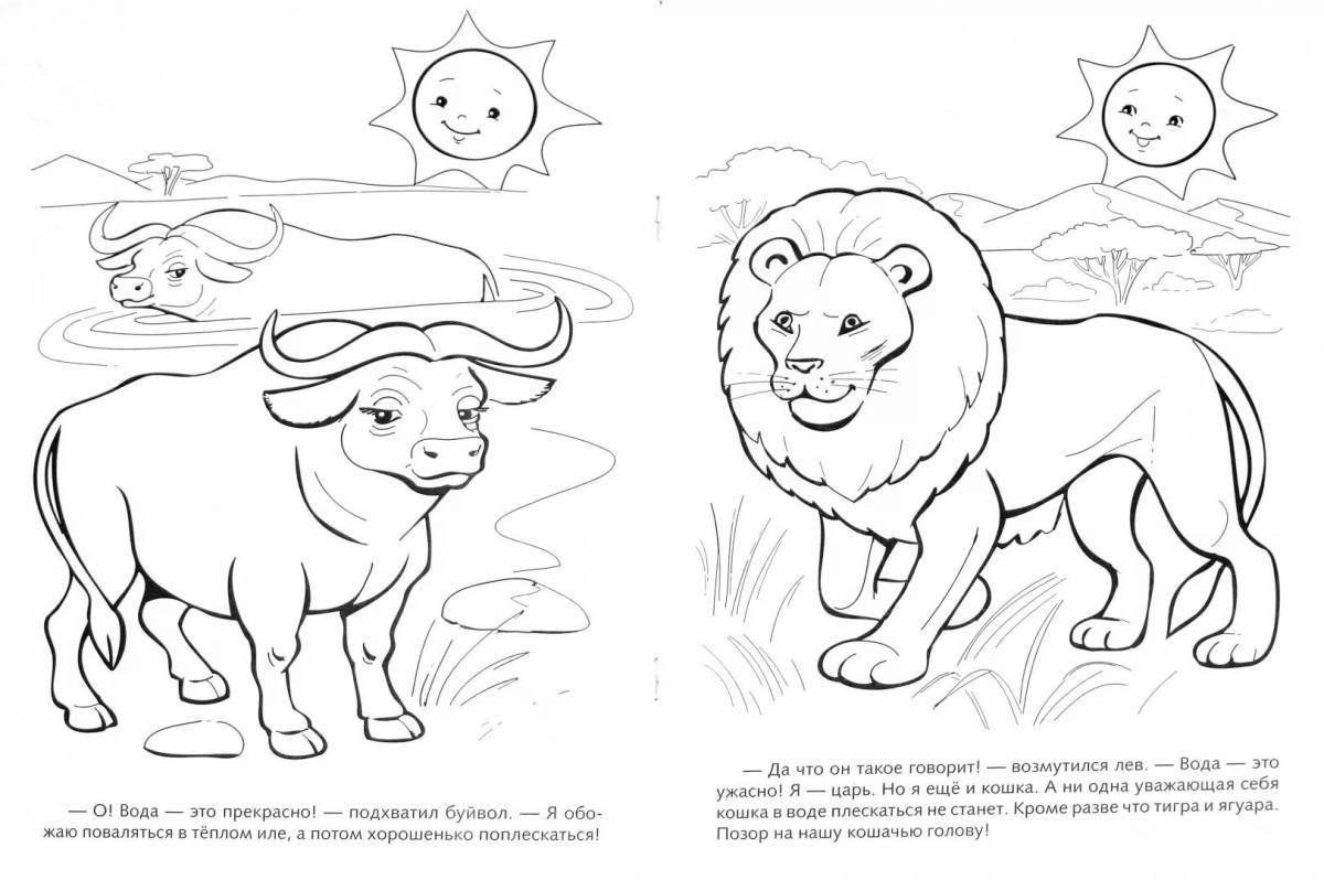 Colorful animals from the red coloring book for kids