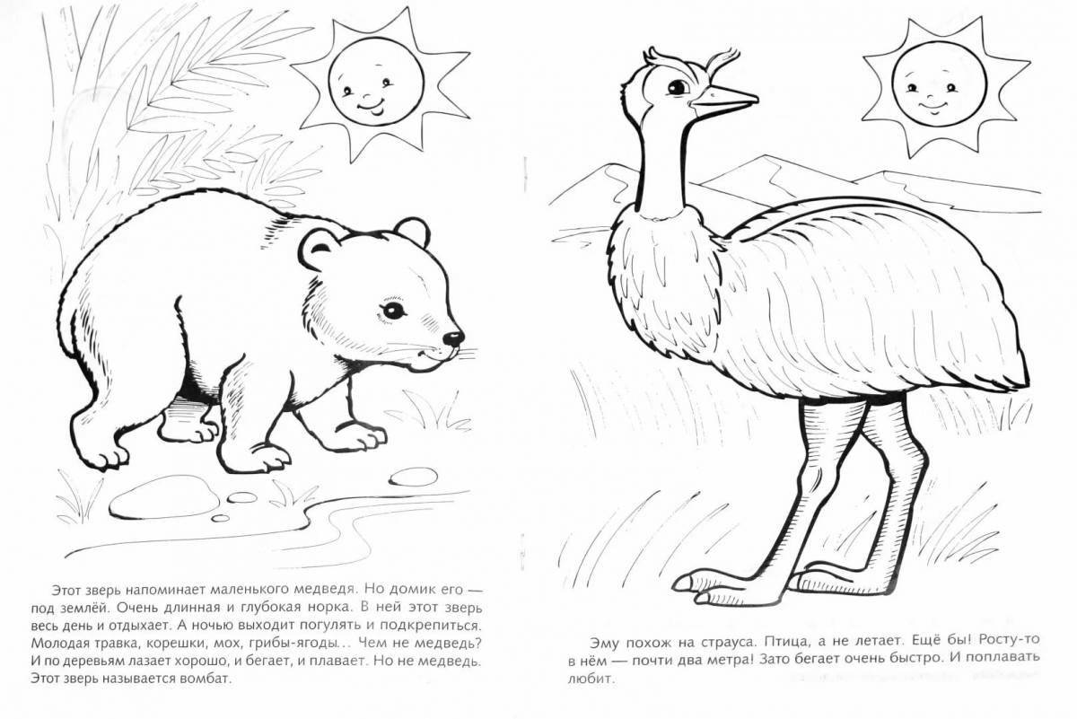 Cute animals from the red coloring book for kids