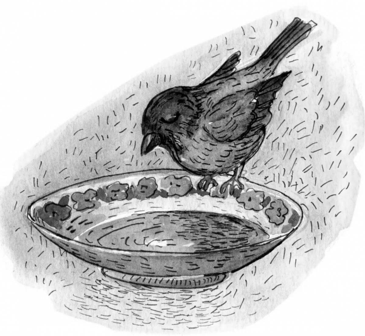 Glowing disheveled sparrow coloring page