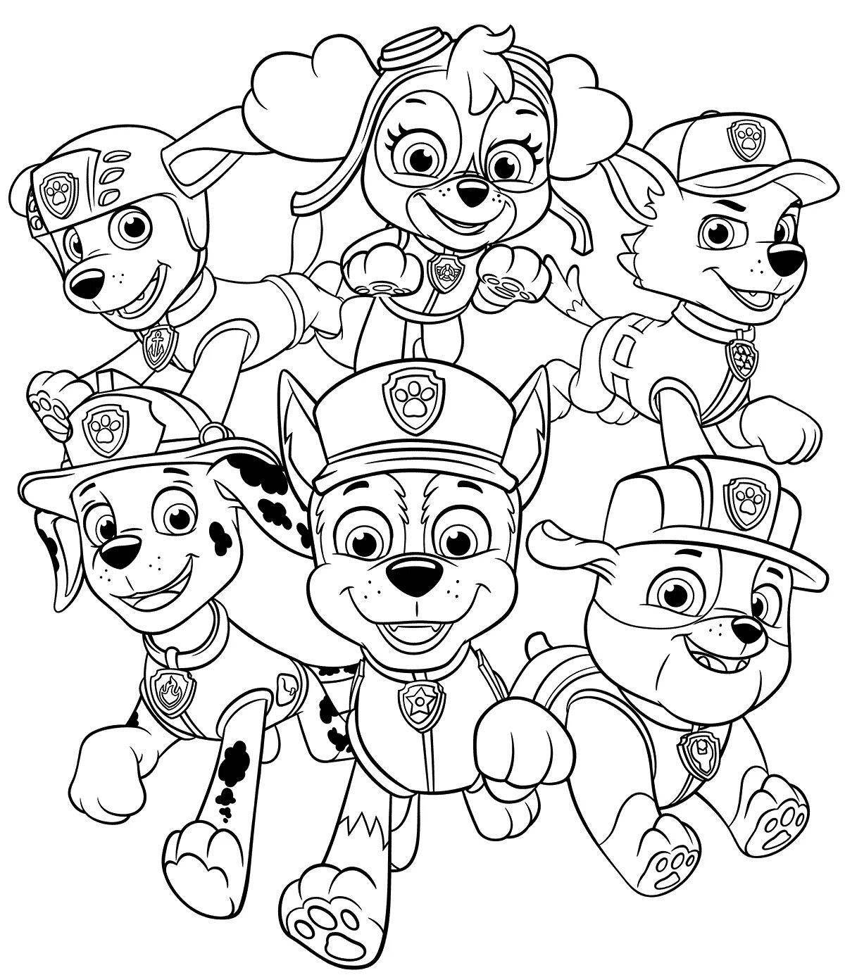 Colorful paw patrol puppies coloring book