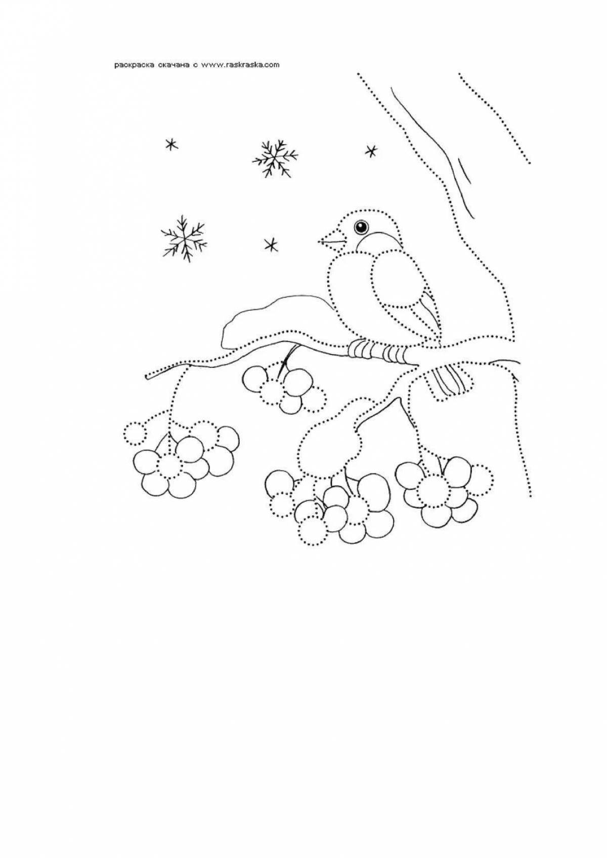 A poignant drawing of a bullfinch on a rowan branch