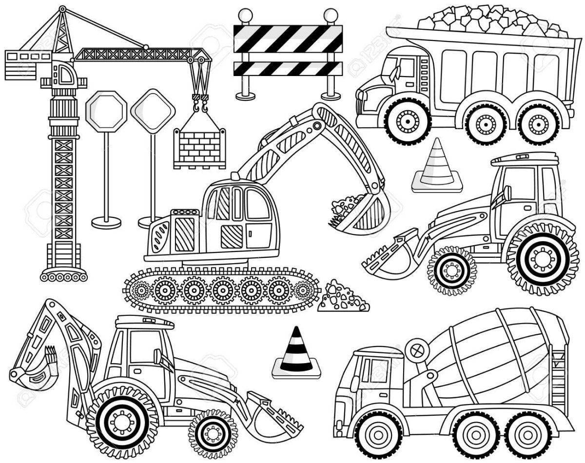 Colorful construction vehicles coloring pages for boys