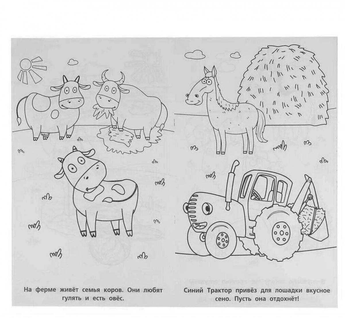 Coloring page happy blue tractor