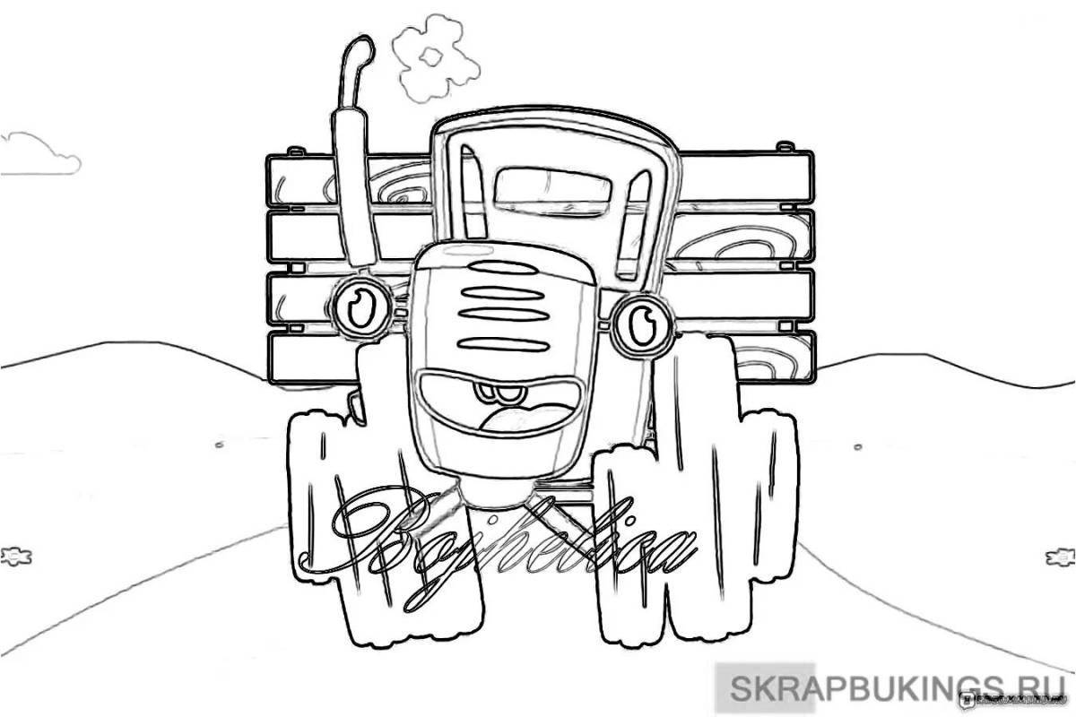 Glittering blue tractor coloring page
